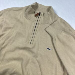 Vineyard Vines Sweater Mens Knit Tan Brown 1/4 Zip Pullover Whale Size Small